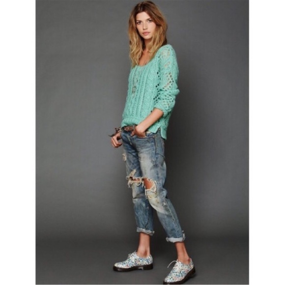 Free People Y2K Green Open Chunky Wool Mohair Blend Cable Knit Sweater Size M - Picture 3 of 16